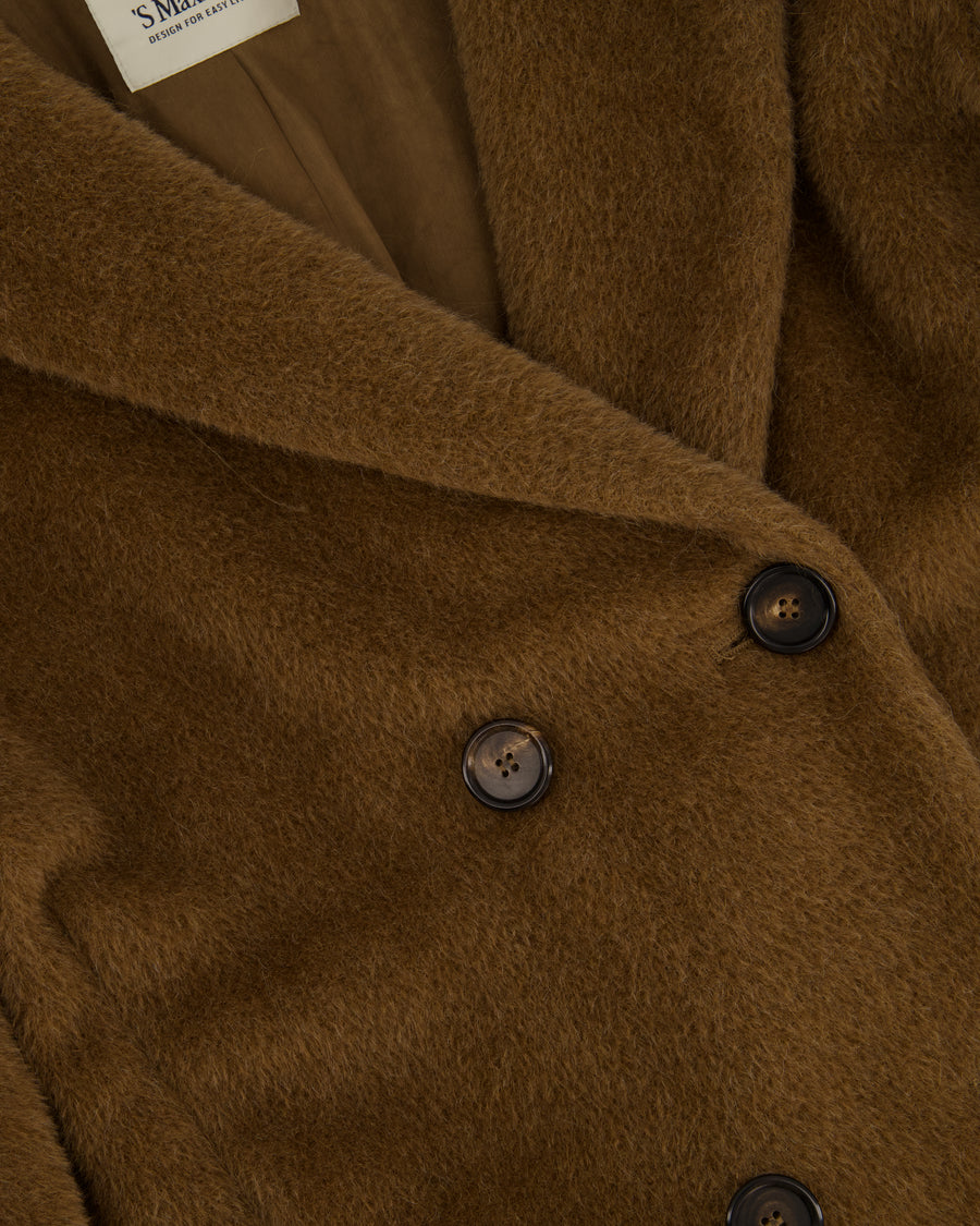 'S Max Mara Brown Double-Breasted Fluffy Coat with Horn Buttons Detail Size IT 36 (UK 4)