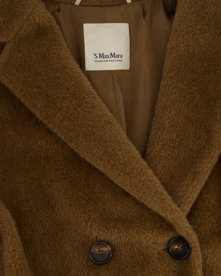 'S Max Mara Brown Double-Breasted Fluffy Coat with Horn Buttons Detail Size IT 36 (UK 4)