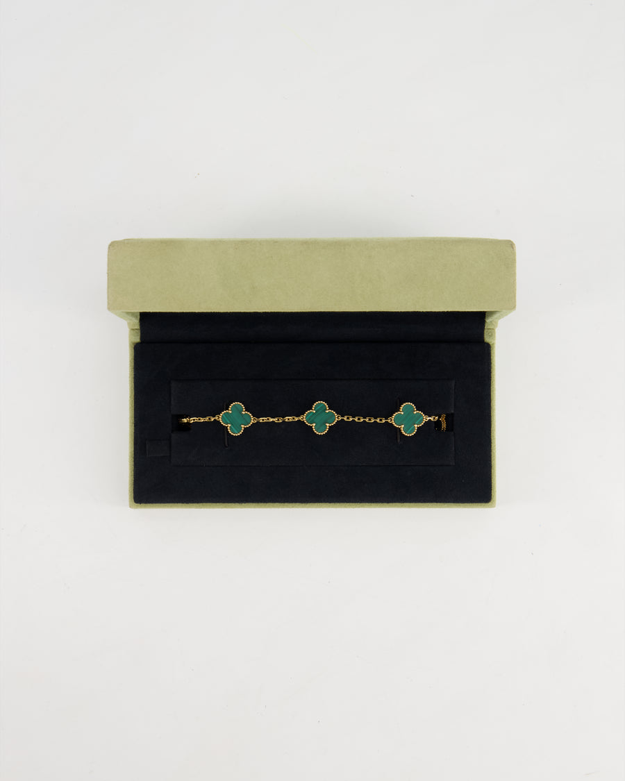 Van Cleef & Arpels Alhambra Malachite 5 Motif Bracelet in Yellow Gold