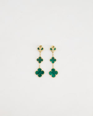 Van Cleef Arpels Alhambra 3 Motif Earrings in 18K Gold and Malachite RRP £9,450