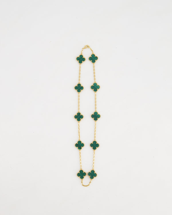 Van Cleef & Arpels Alhambra Malachite 10 Motif Necklace in Yellow Gold