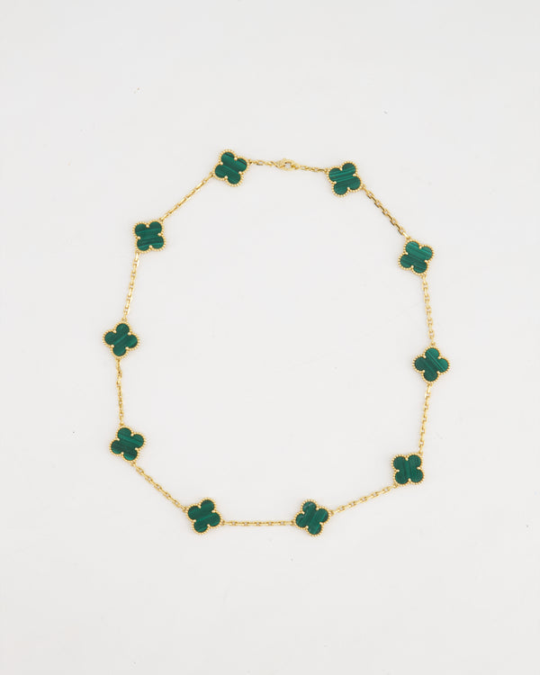 Van Cleef & Arpels Alhambra Malachite 10 Motif Necklace in Yellow Gold