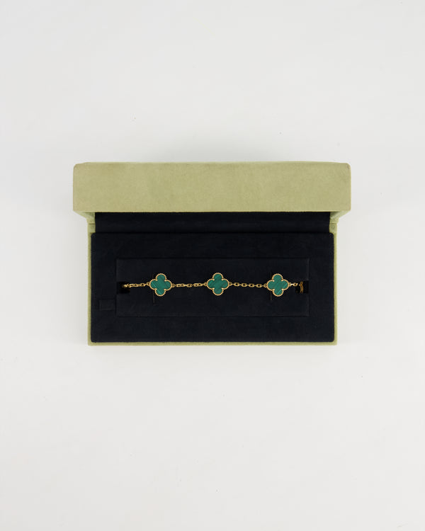 Van Cleef & Arpels Alhambra Malachite 5 Motif Bracelet in Yellow Gold