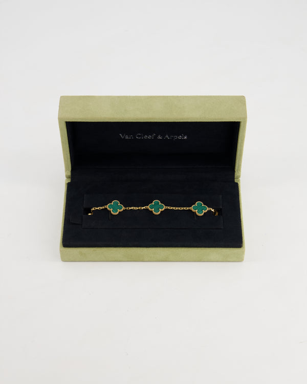 Van Cleef & Arpels Alhambra Malachite 5 Motif Bracelet in Yellow Gold