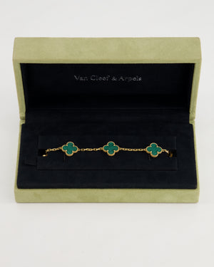 Van Cleef & Arpels Alhambra Malachite 5 Motif Bracelet in Yellow Gold