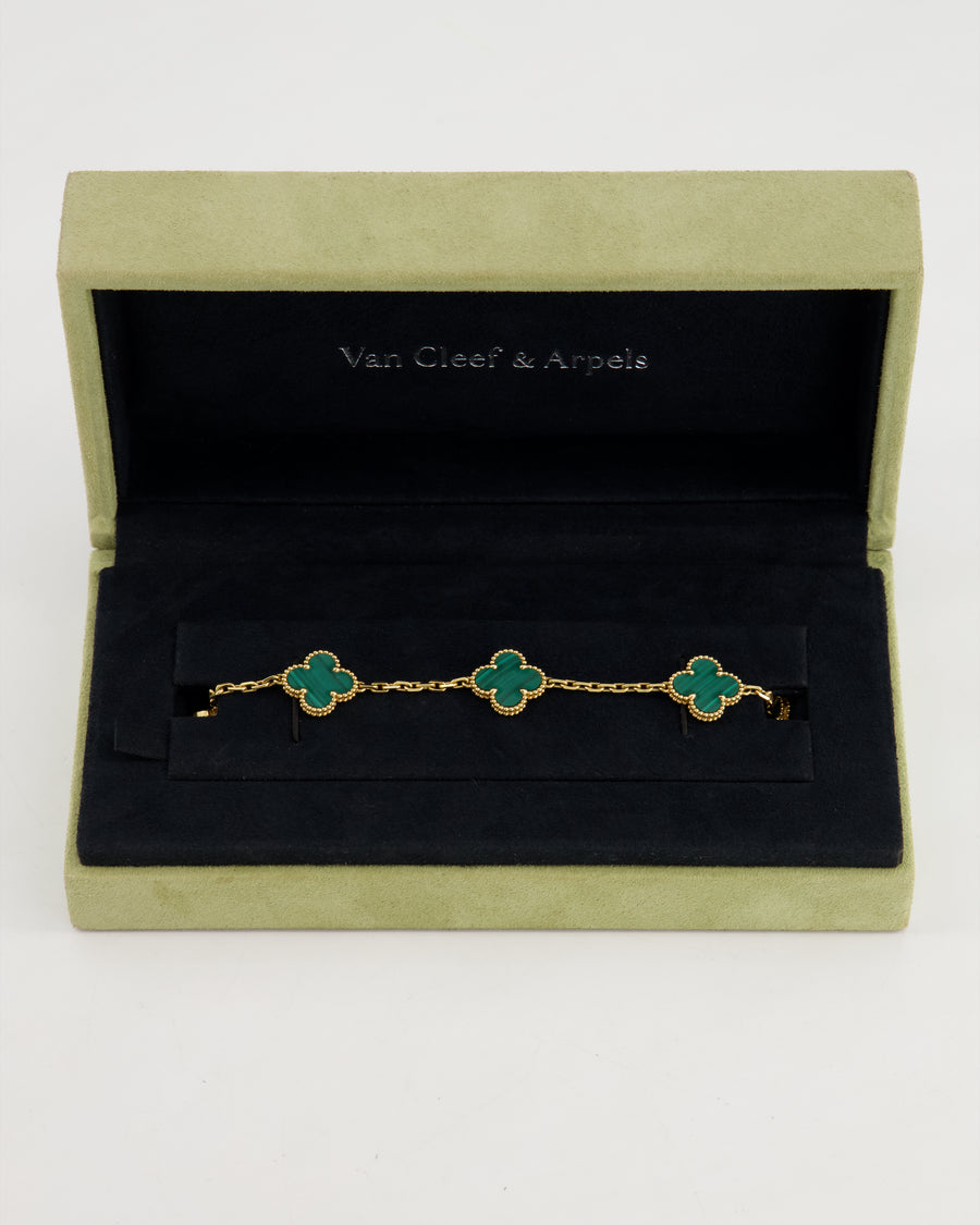 Van Cleef & Arpels Alhambra Malachite 5 Motif Bracelet in Yellow Gold