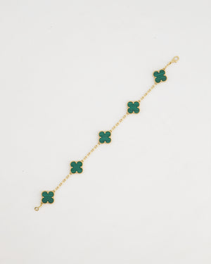 Van Cleef & Arpels Alhambra Malachite 5 Motif Bracelet in Yellow Gold