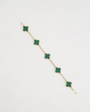 Van Cleef & Arpels Alhambra Malachite 5 Motif Bracelet in Yellow Gold