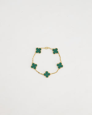 Van Cleef & Arpels Alhambra Malachite 5 Motif Bracelet in Yellow Gold