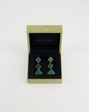 Van Cleef Arpels Alhambra 3 Motif Earrings in 18K Gold and Malachite RRP £9,450