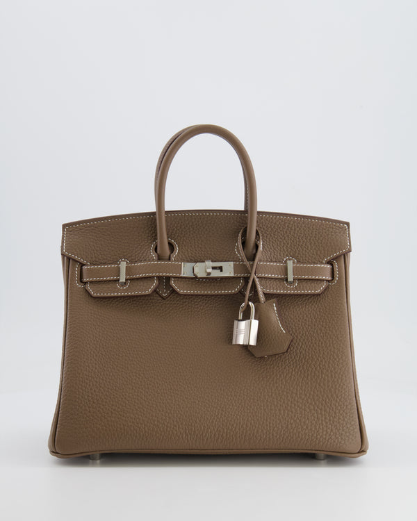 *HOT* Hermès Birkin 25 Retourne Bag in Etoupe Togo Leather with Palladium Hardware