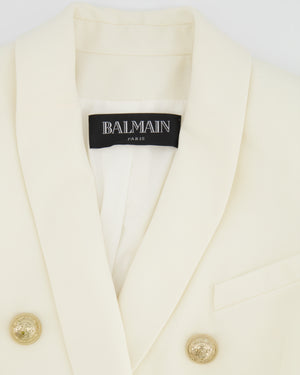 Balmain Cream Wool Blazer Jacket with Gold Buttons and Shoulder Pads Size FR 42 (UK 14)