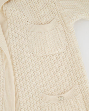 Chanel Cream Cashmere Knit Short Sleeve Cardigan with CC Logo Detail and Pockets Size FR 40 (UK 12)