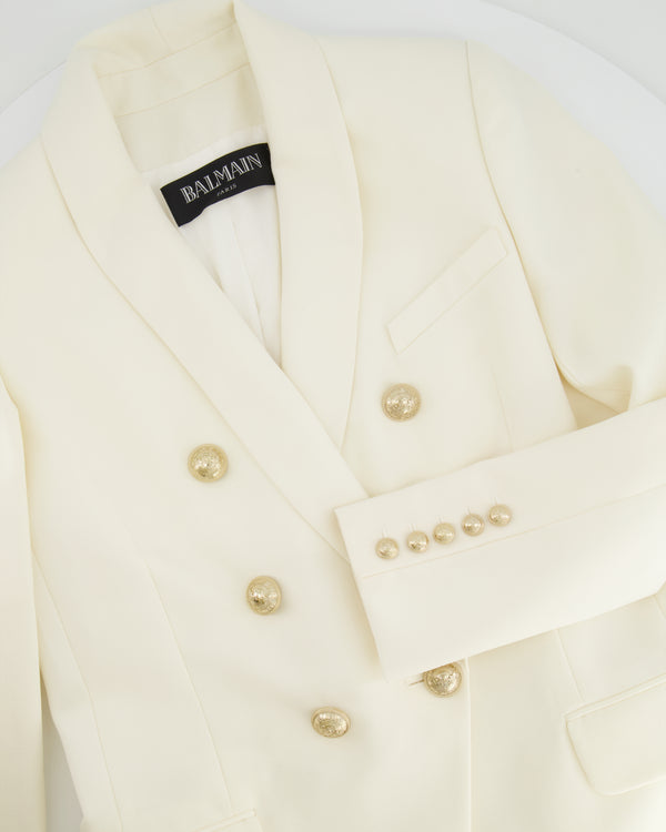 Balmain Cream Wool Blazer Jacket with Gold Buttons and Shoulder Pads Size FR 42 (UK 14)