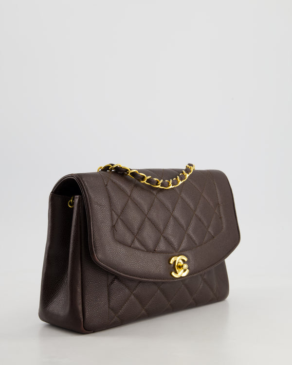 *RARE* Chanel Vintage Single Flap Diana Bag in Chocolate Brown Caviar Leather With 24K Gold Hardware