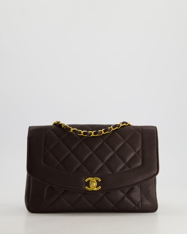 *RARE* Chanel Vintage Single Flap Diana Bag in Chocolate Brown Caviar Leather With 24K Gold Hardware