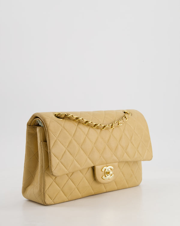 *FIRE PRICE* Chanel Vintage Beige Medium Double Flap Bag in Lambskin Leather with 24K Gold Hardware