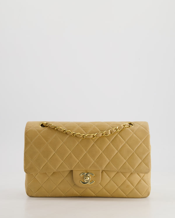 *FIRE PRICE* Chanel Vintage Beige Medium Double Flap Bag in Lambskin Leather with 24K Gold Hardware