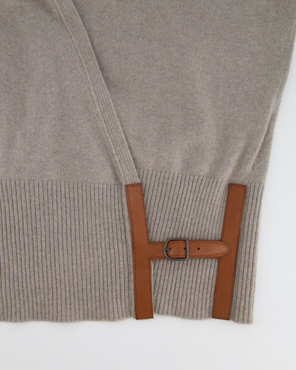 Hermès Grey Cashmere Sleeveless Top and Cardigan Set with Brown H Leather Belt Detail Size FR 40 (UK 12)