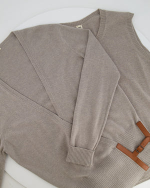 Hermès Grey Cashmere Sleeveless Top and Cardigan Set with Brown H Leather Belt Detail Size FR 40 (UK 12)