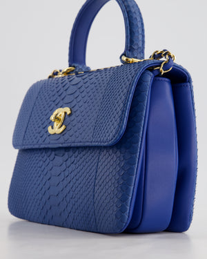 Chanel Blue Python CC Top Handle Trendy Bag with Gold Hardware