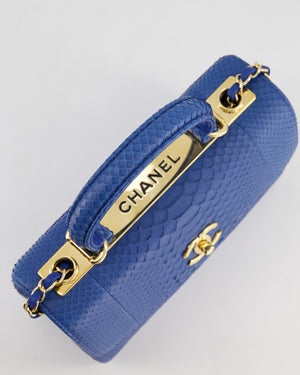 Chanel Blue Python CC Top Handle Trendy Bag with Gold Hardware