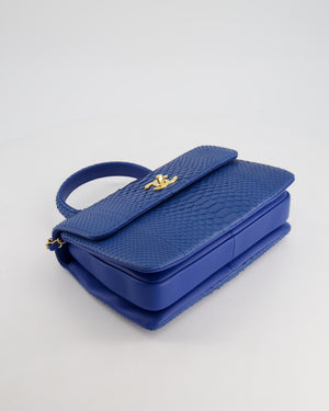 Chanel Blue Python CC Top Handle Trendy Bag with Gold Hardware