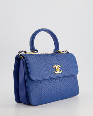 Chanel Blue Python CC Top Handle Trendy Bag with Gold Hardware