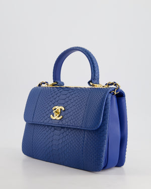 Chanel Blue Python CC Top Handle Trendy Bag with Gold Hardware