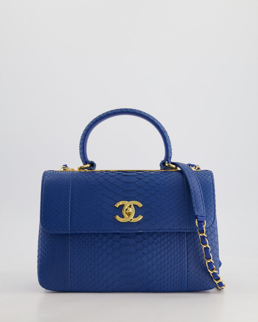 Chanel Blue Python CC Top Handle Trendy Bag with Gold Hardware