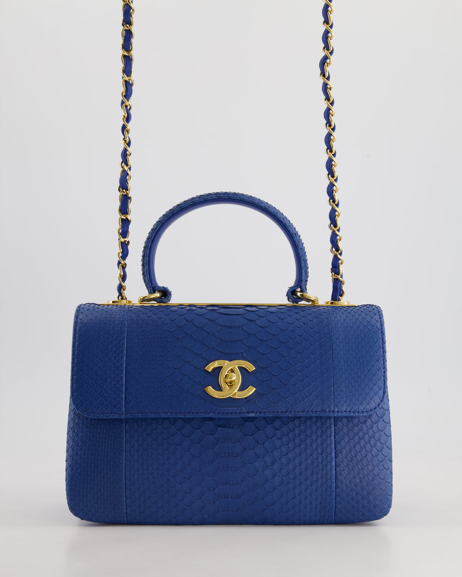 Chanel Blue Python CC Top Handle Trendy Bag with Gold Hardware