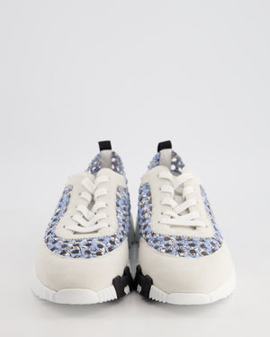 Hermès White, and Blue Suede and Mesh Bouncing Trainers Size EU 41