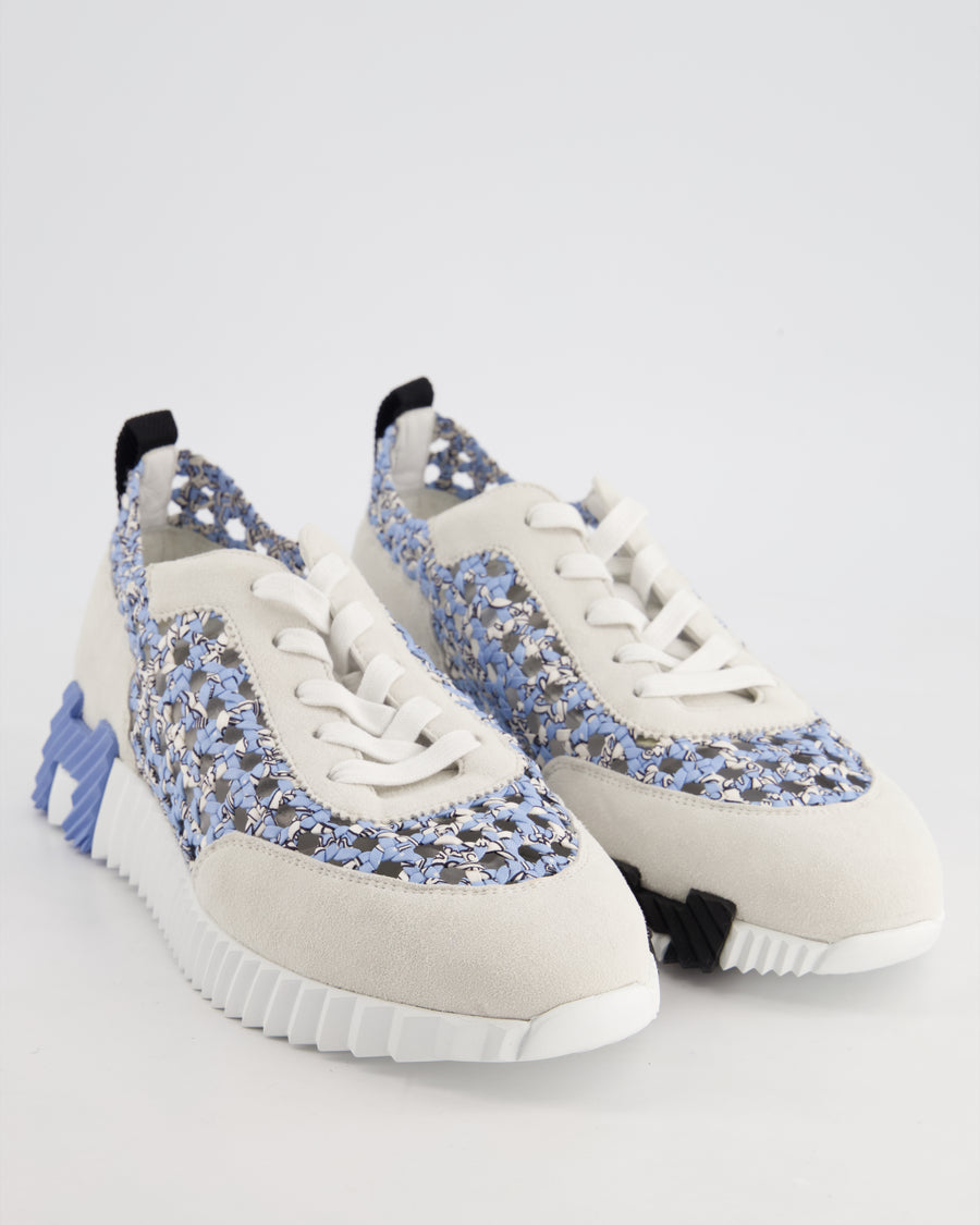 Hermès White, and Blue Suede and Mesh Bouncing Trainers Size EU 41