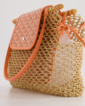 *SUPER RARE* Goyard Tan and Orange Raffia and Canvas Aligre Bag with Leather Trim