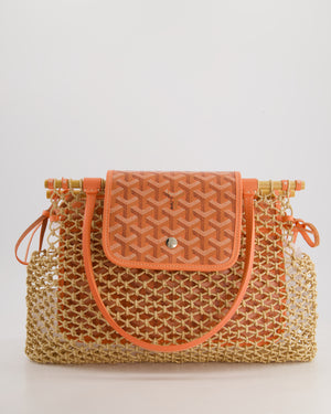 *SUPER RARE* Goyard Tan and Orange Raffia and Canvas Aligre Bag with Leather Trim