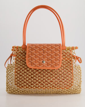 *SUPER RARE* Goyard Tan and Orange Raffia and Canvas Aligre Bag with Leather Trim