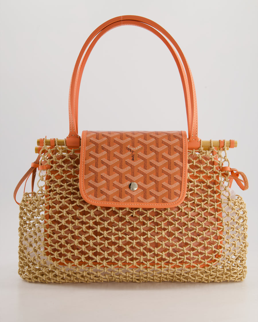 *SUPER RARE* Goyard Tan and Orange Raffia and Canvas Aligre Bag with Leather Trim