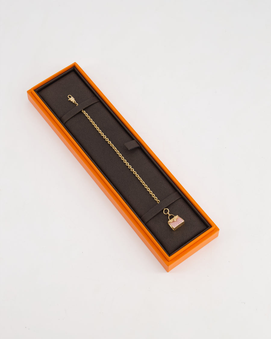 Hermès Rose Gold Pink Diamond Amulette Kelly Pendant Bracelet