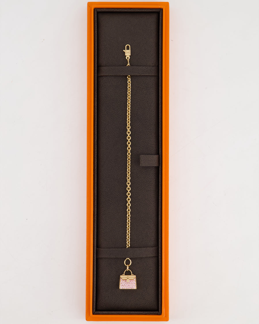 Hermès Rose Gold Pink Diamond Amulette Kelly Pendant Bracelet