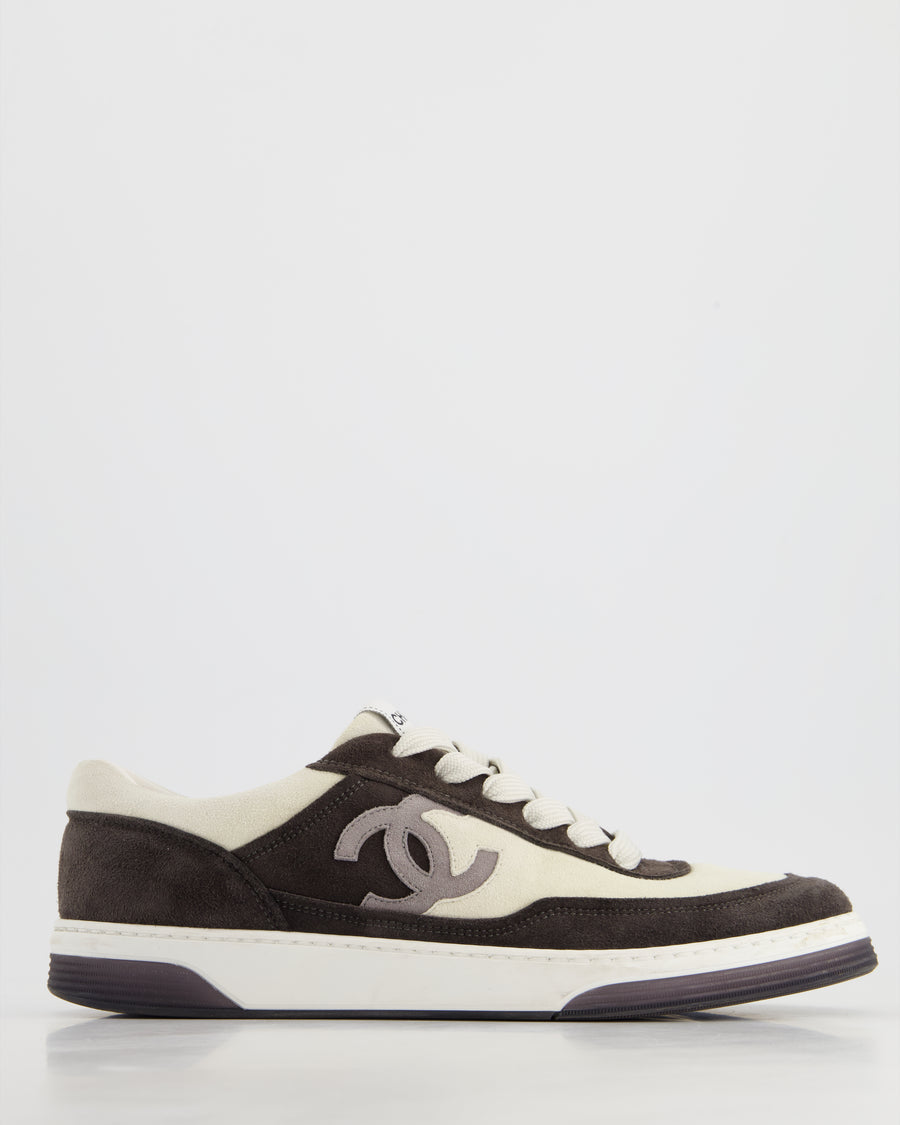 Chanel Black, White Suede with Grey CC Logo Trainers EU 41