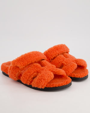 *FIRE PRICE* Hermès Orange Chypre Shearling Sandals Size EU 40.5 RRP £990