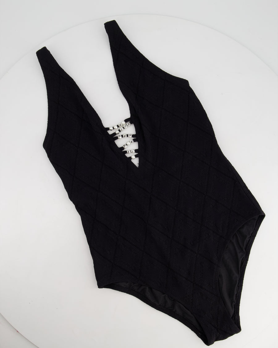 Chanel Black Geometric Cut-Out Onepiece Swimsuit with Pearl CC Logo Detail FR 38 (UK 10)