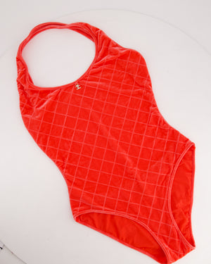 Chanel 24M Coco Beach Orange Velvet Diamond CC Swimsuit Size FR 38 (UK 10)