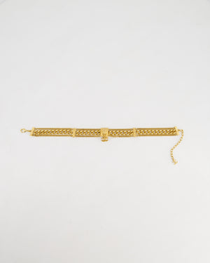 Chanel Gold Chain Choker Necklace with Lion CC Detail