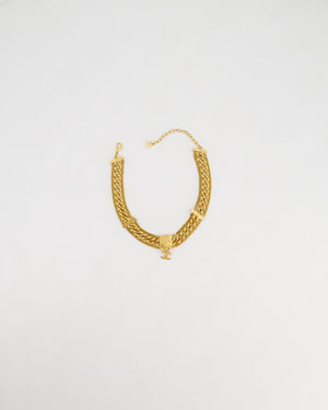 Chanel Gold Chain Choker Necklace with Lion CC Detail