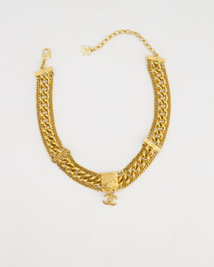 Chanel Gold Chain Choker Necklace with Lion CC Detail