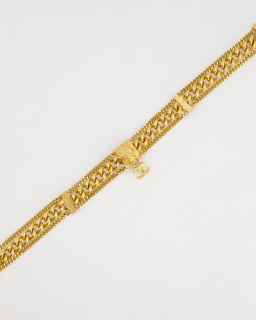 Chanel Gold Chain Choker Necklace with Lion CC Detail