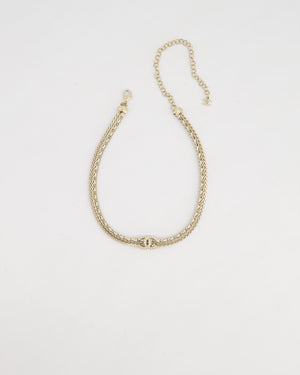 *HOT* Chanel Chain Choker Necklace in Champagne Gold with Crystal CC Logo