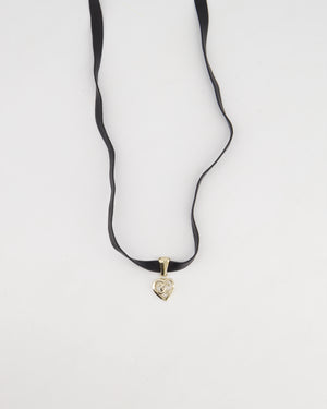 Chanel Black Leather Necklace with Champagne Gold CC Heart Pendant