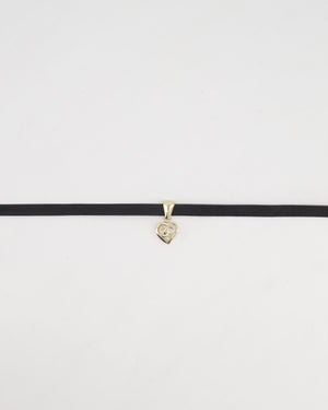 Chanel Black Leather Necklace with Champagne Gold CC Heart Pendant